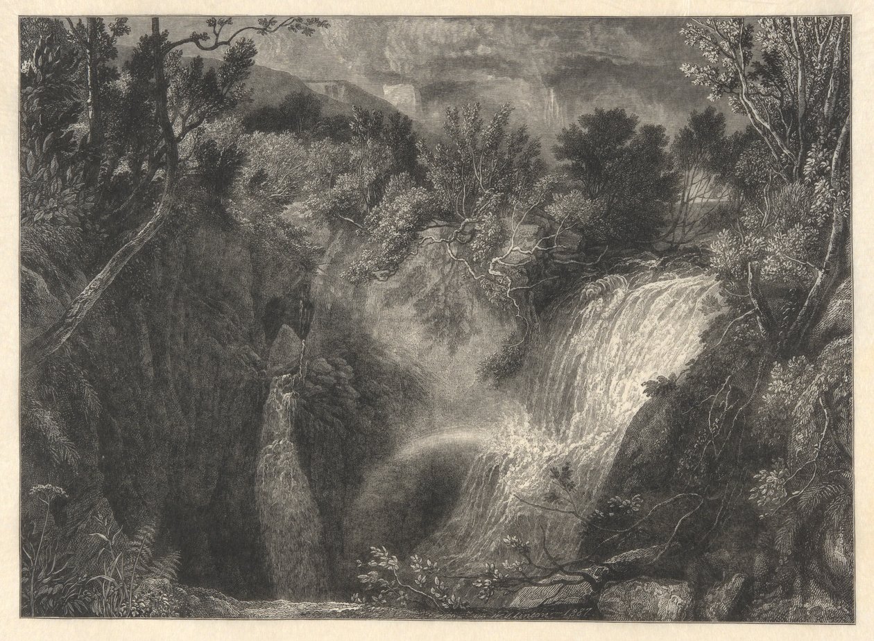 Paisagem com duas cachoeiras de William James Linton