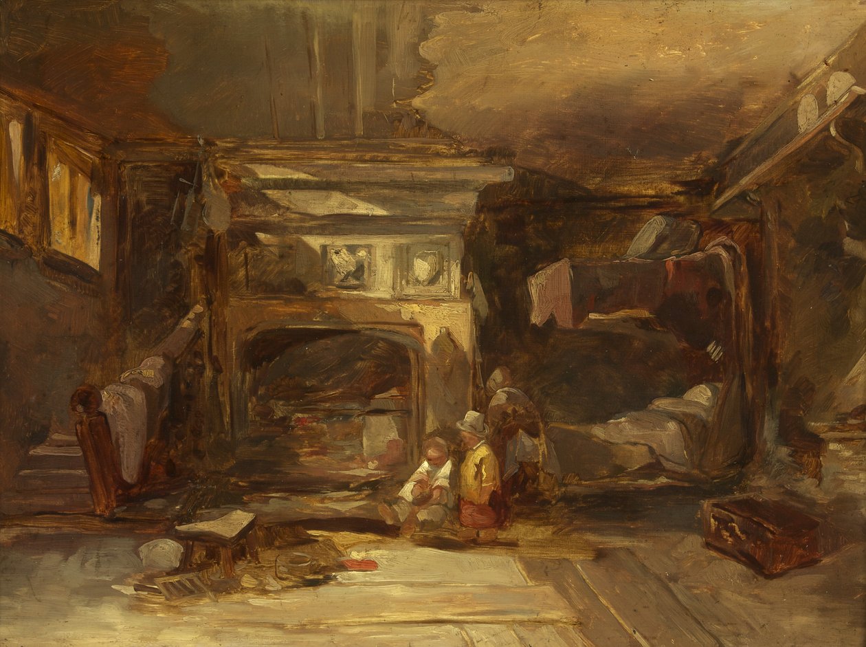 A Welsh Interior, c.1844 (óleo no painel) de William James Muller