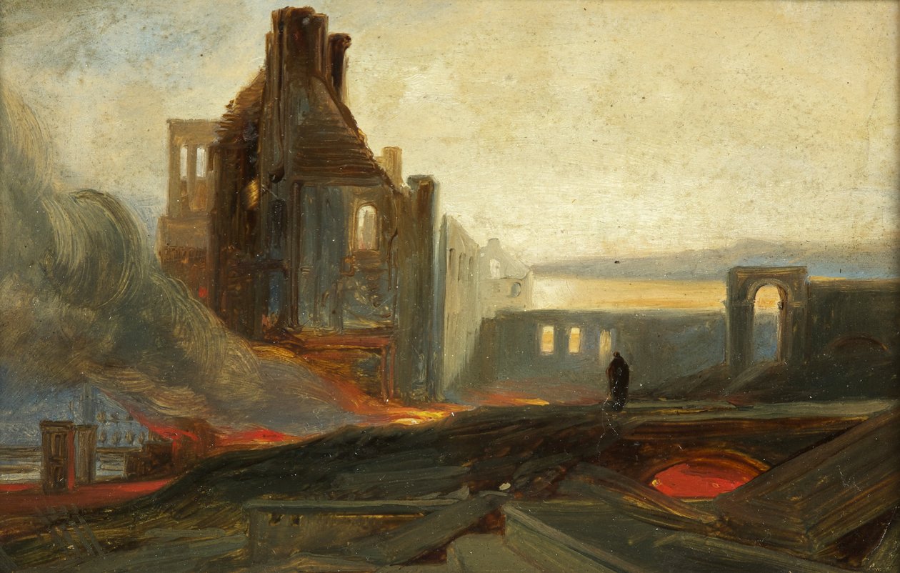 Bristol Motins: Ruínas de Armazéns em Prince Street, c.1831 (óleo sobre papel) de William James Muller