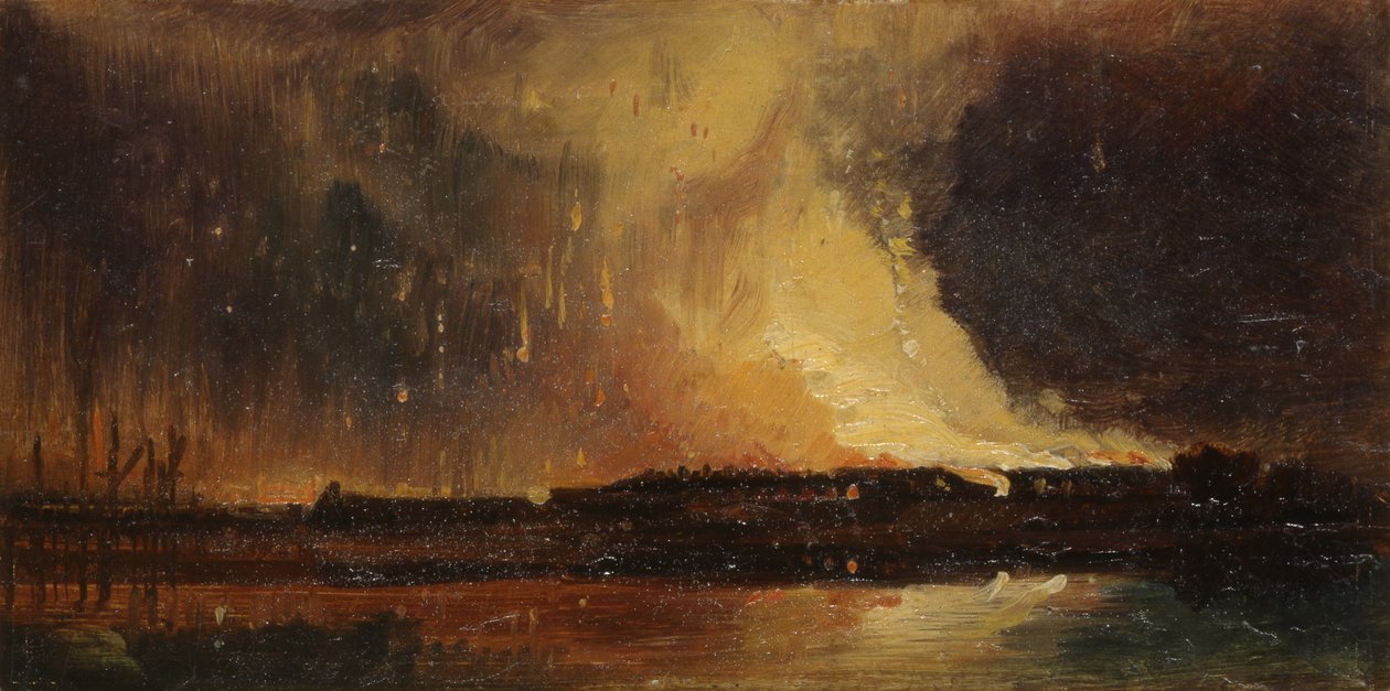 Tumultos de Bristol: The Burning of the New Gaol from Canon&39;s Marsh, c.1831 (óleo sobre papel) de William James Muller