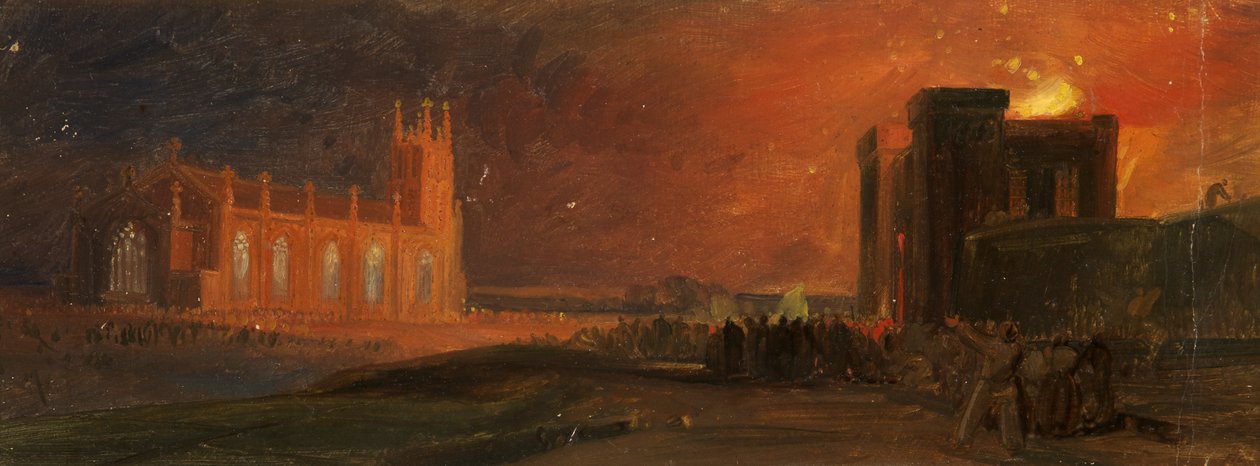Bristol Motins: The Gaol Burning e St Paul&39;s, Bedminster, c.1831 (óleo sobre papel) de William James Muller