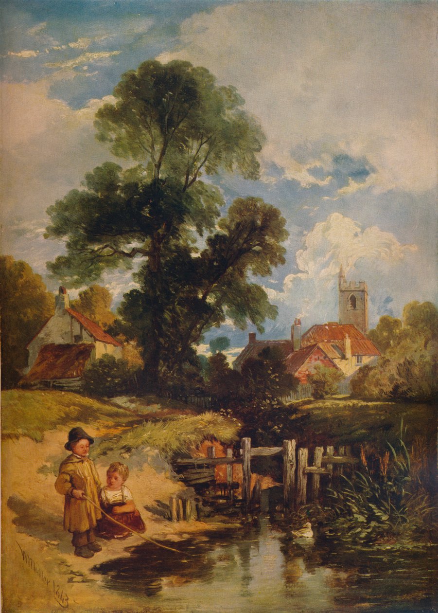 Cena do rio com crianças Os jovens pescadores, 1843 de William James Muller