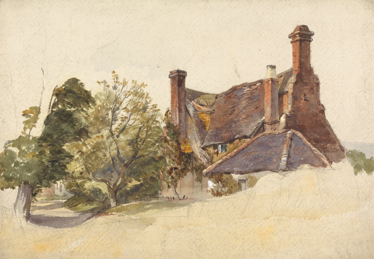 Estudo de uma casa de campo por uma faixa de William James Muller
