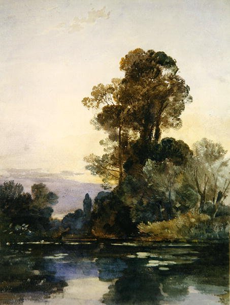 Árvores altas junto a um lago (aguarela e cor de corpo sobre papel) de William James Muller
