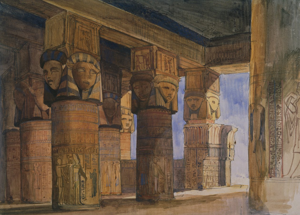 Templo de Denderah, Alto Egipto (aguarela sobre papel) de William James Muller