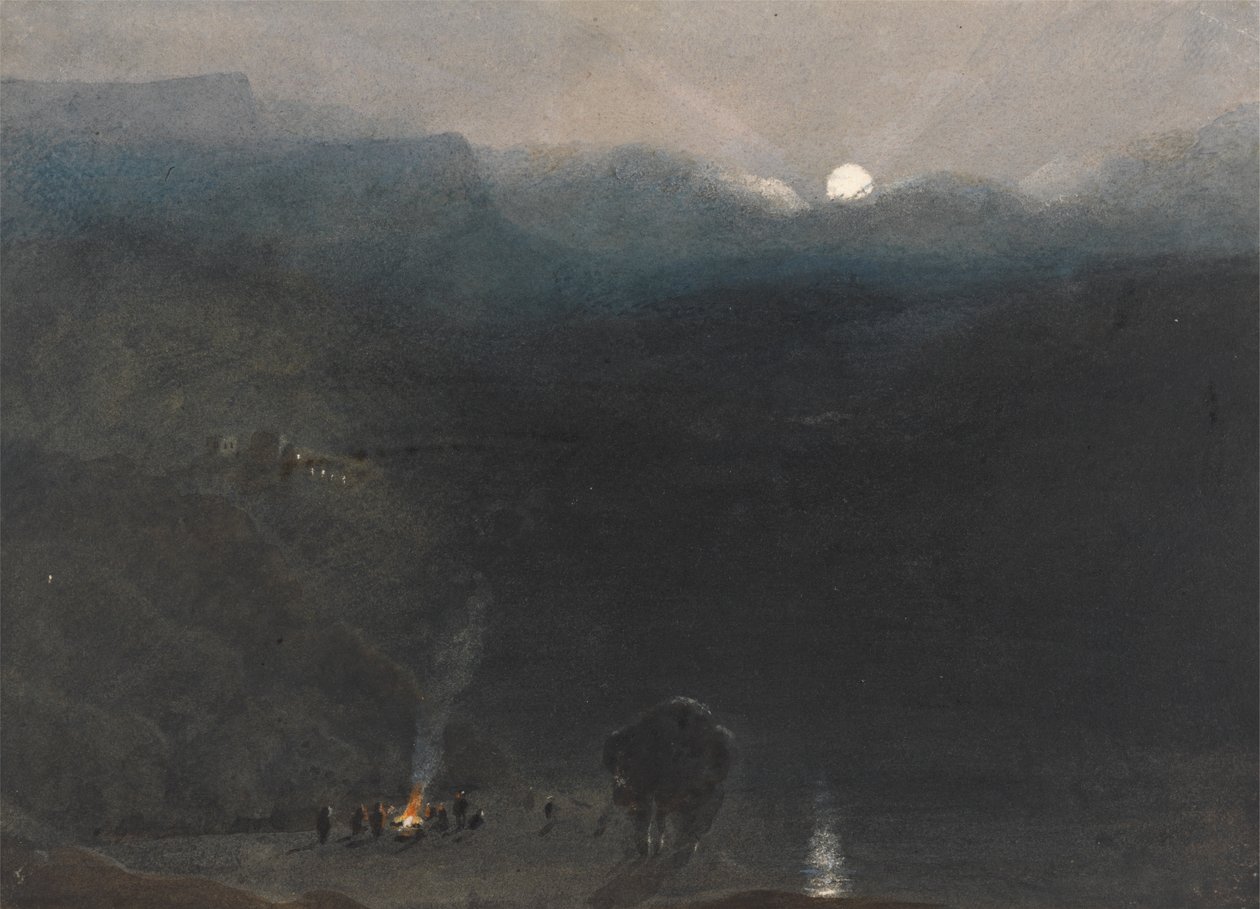 Maurícias - Luz da Lua, com Incêndio de Queimadores de Carvão no Desfiladeiro do Rio Negro de William John Chamberlayne