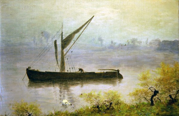 Uma Manhã de Primavera no Tamisa (óleo no painel) de William John Hennessy