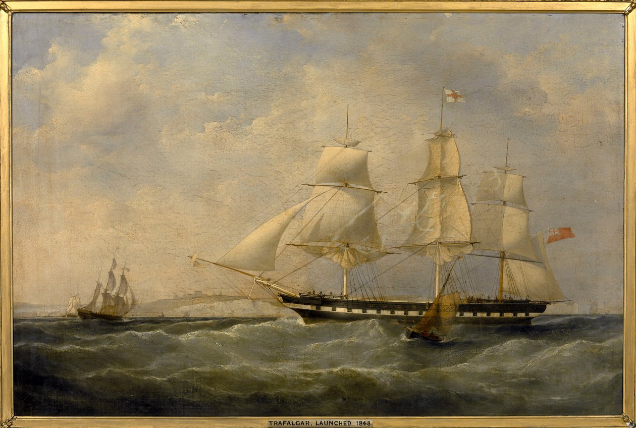O navio indiano "Trafalgar", ao largo da costa de Dover (Inglaterra), construído em 1848 em Blackwall (Inglaterra), para a viagem de Londres a Calcutá (Índia) de William John Huggins