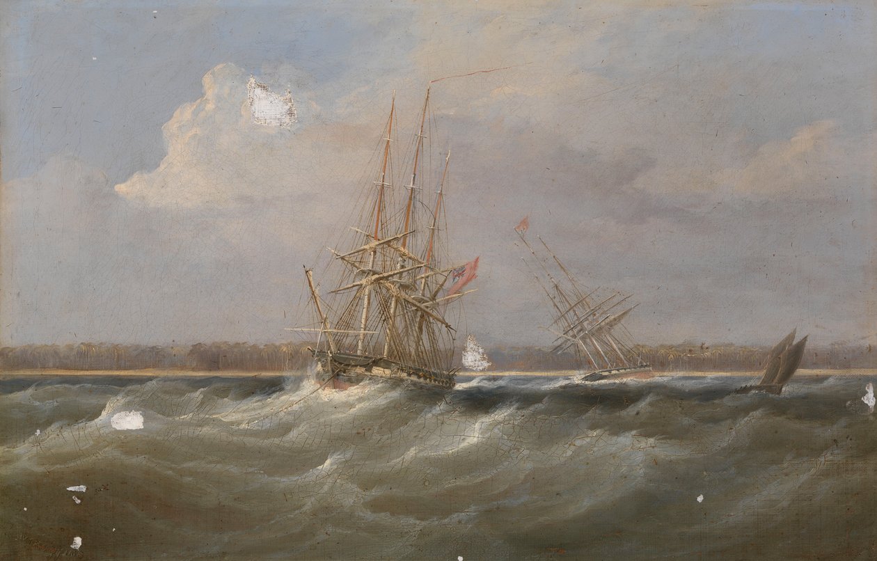 O cortador de ópio "Sylph" salvo pelo saveiro "Clive", c.1835 (pintura a óleo) de William John Huggins
