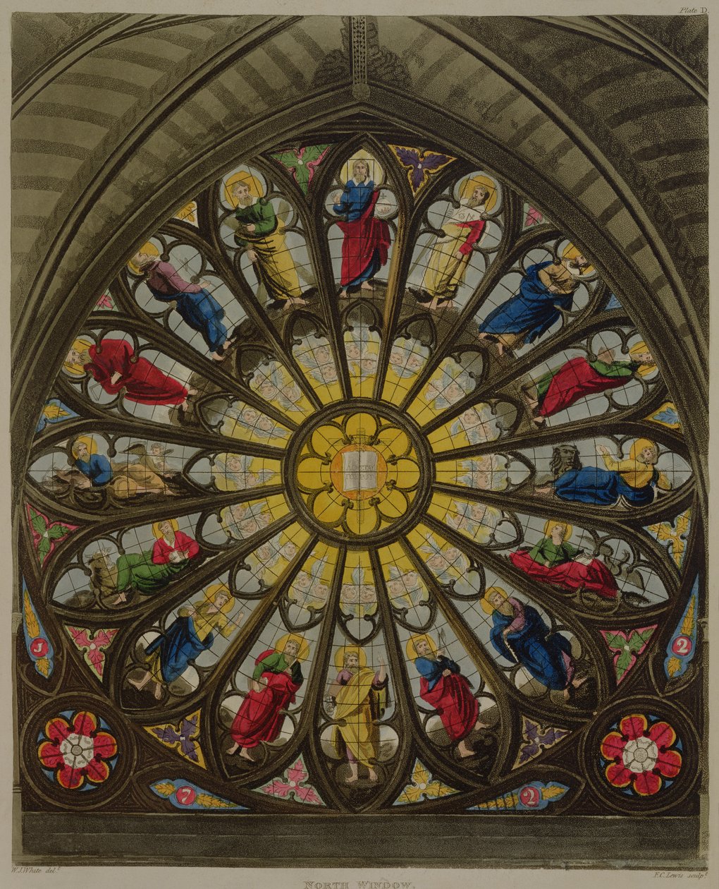 A janela norte, placa D de "Westminster Abbey", gravada por Frederick Christian Lewis (1779-1856) pub. por Rudolph Ackermann (1764-1834) 1812 (aquatinta) de William Johnstone White