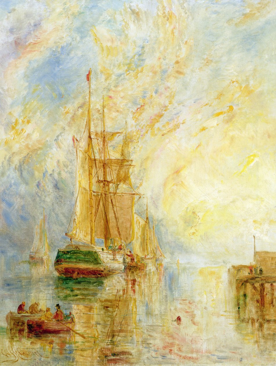 Barco em Harbour, Sunset (óleo sobre tela) de William Joseph J.C. Bond