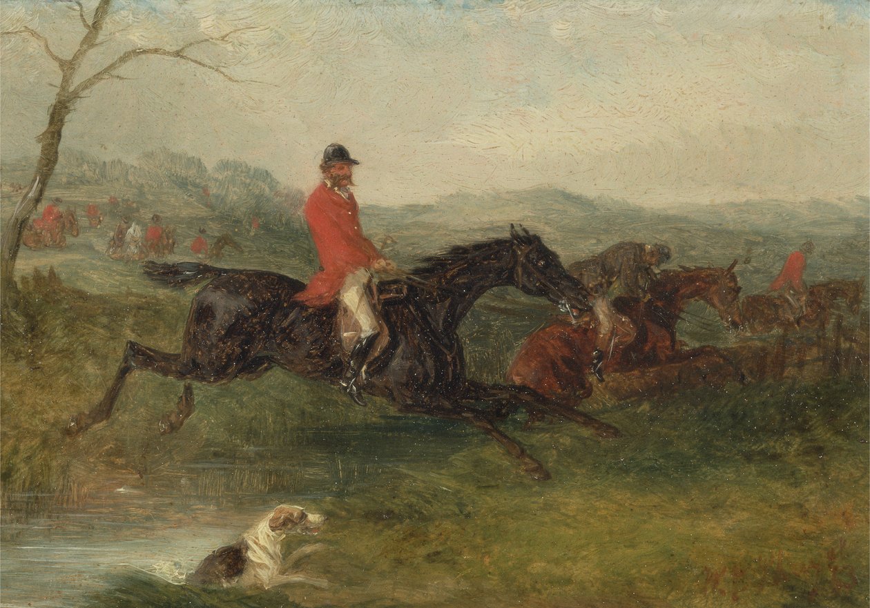 Foxhunting: Clearing a Brook (óleo na placa) de William Joseph Shayer