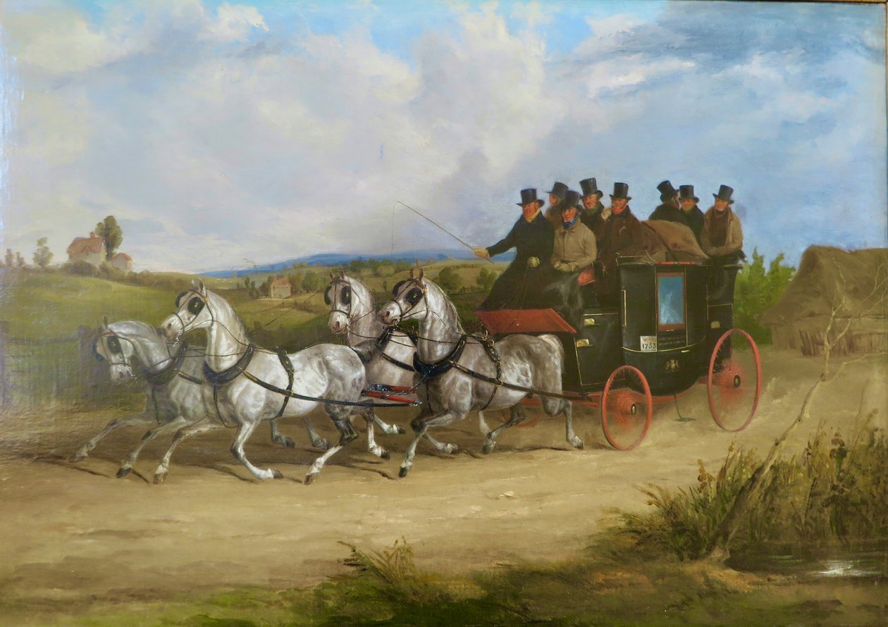 A diligência de Londres para Brighton puxada por uma parelha de cavalos cinzentos (óleo sobre tela) de William Joseph Shayer
