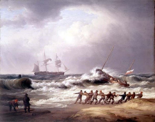 Baleeira salva-vidas para uma embarcação em perigo (óleo sobre tela) de William Joy