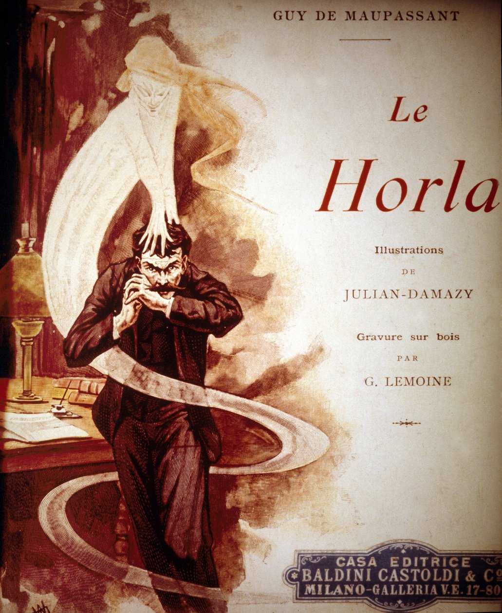 Capa de "The Horla" de Guy de Maupassant. Ilustração de William Julian Damazy (1865-1910). de William Julian Damazy