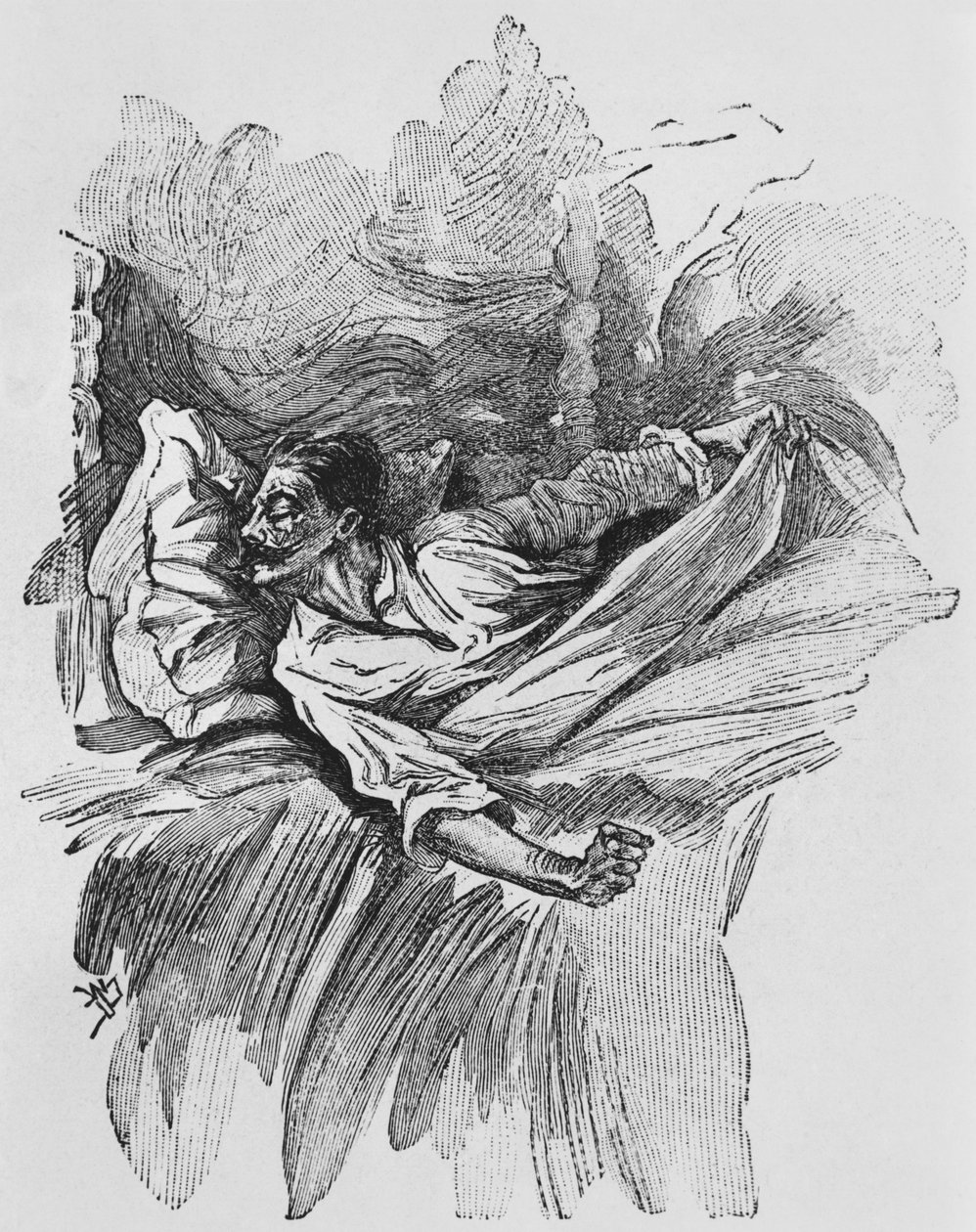Pesadelo, ilustração de &39;Le Horla&39; de Guy de Maupassant (1850-93) gravada por Georges Lemoine, Paris, Edições Albin Michel, c.1910 (gravura em madeira) de William Julian Damazy