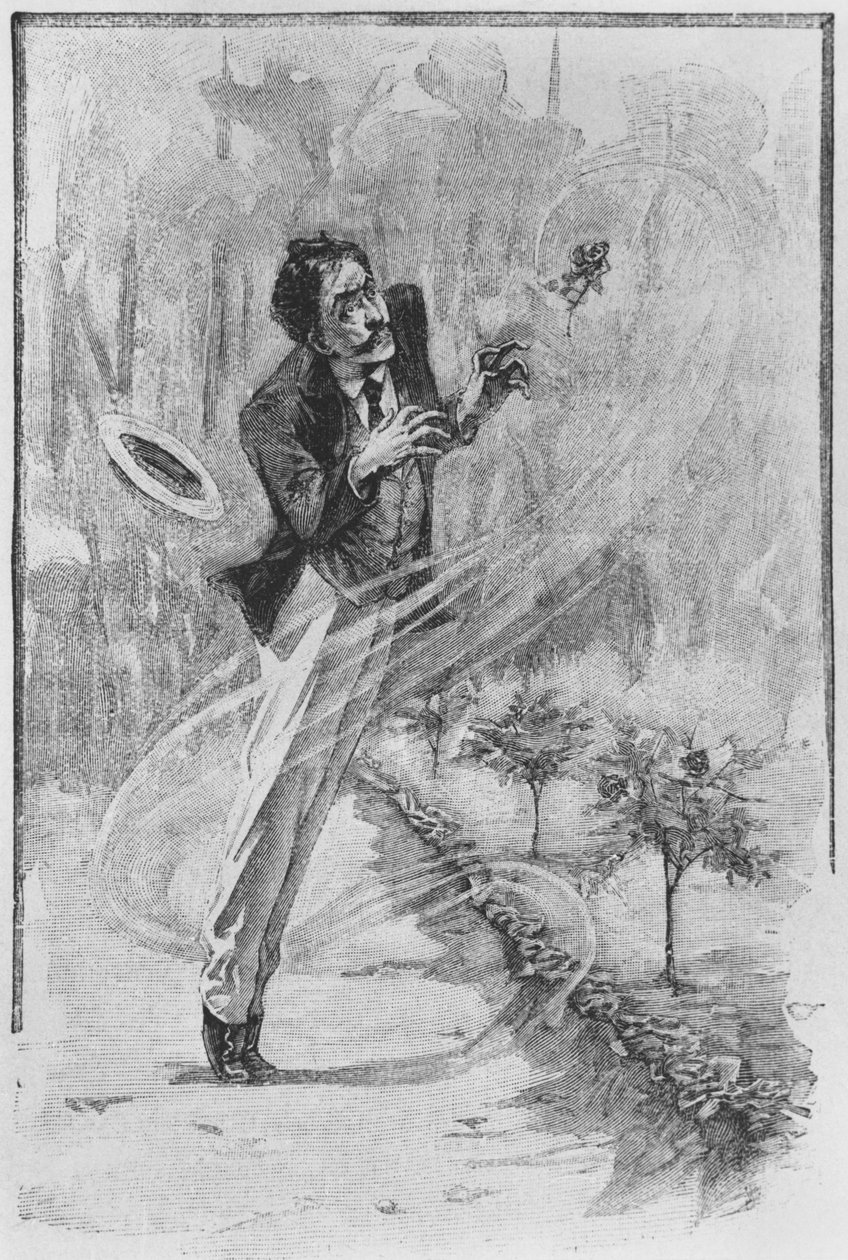 O narrador, ilustração de &39;Le Horla&39; de Guy de Maupassant (1850-93) gravada por Georges Lemoine, Paris, Edições Albin Michel, c.1910 (gravura em madeira) de William Julian Damazy
