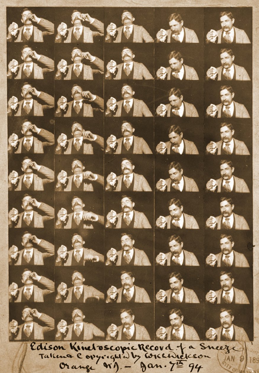 Registro cinetoscópico de Edison de um espirro c.1894 foto bw de William Kennedy Laurie Dickson