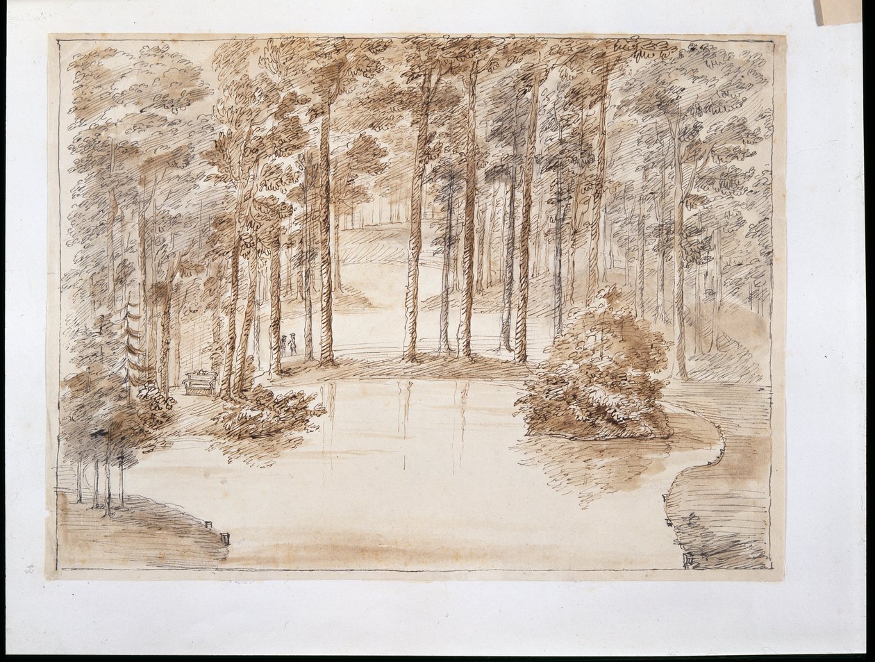 Chiswick, design para a realização de um jardim de bosque aquático (caneta e tinta e lavagem sobre lápis) de William Kent