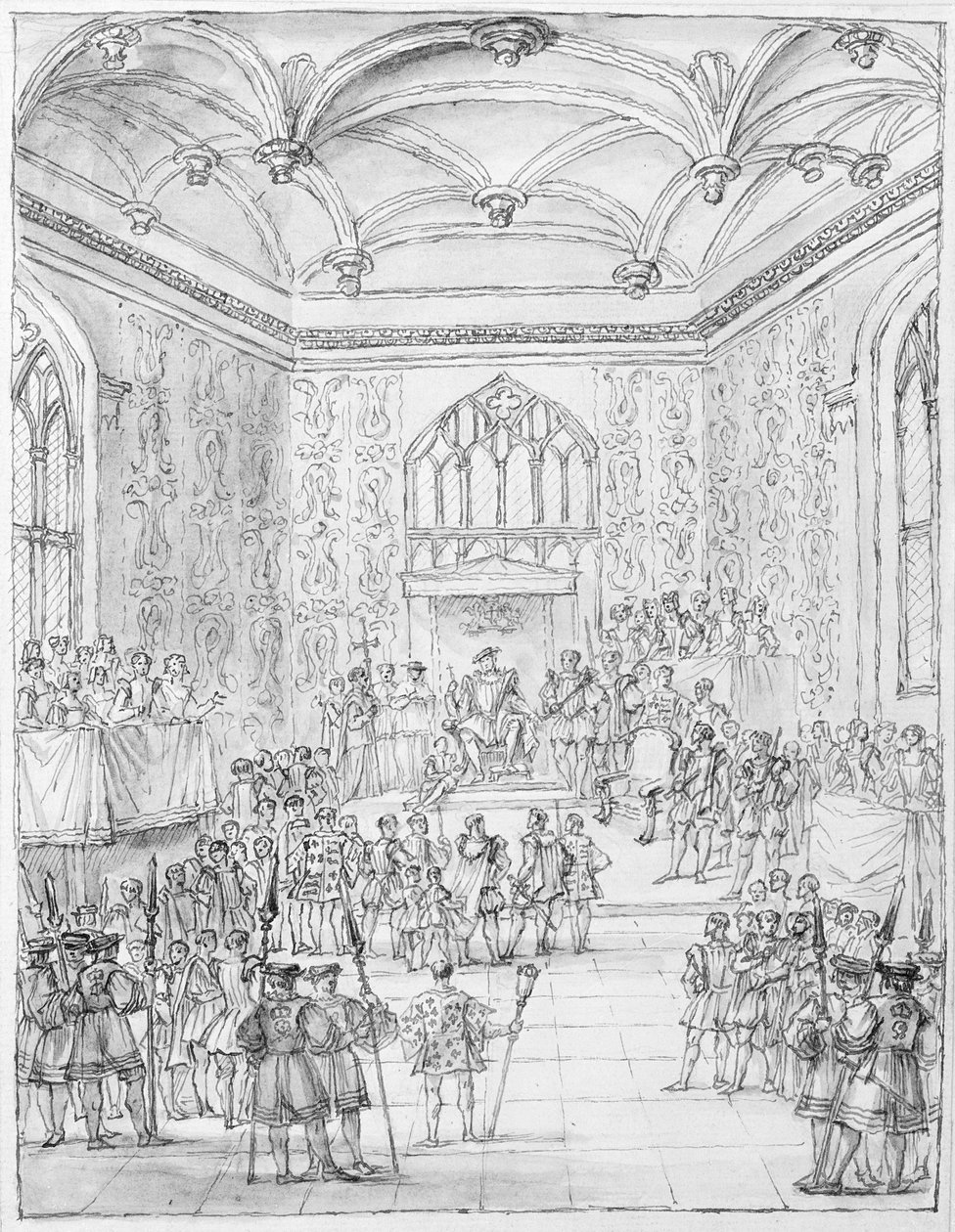 Henry VIII recebendo Montmorency, o embaixador francês, em Hampton Court de William Kent