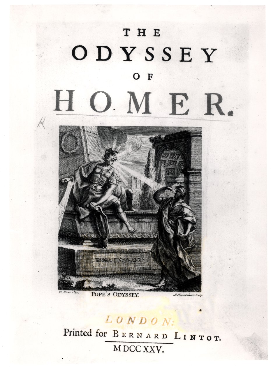 Página de título de &39;The Odyssey&39; de Homer, gravado por Pierre Fourdrinier (fl.1720-60) de William Kent