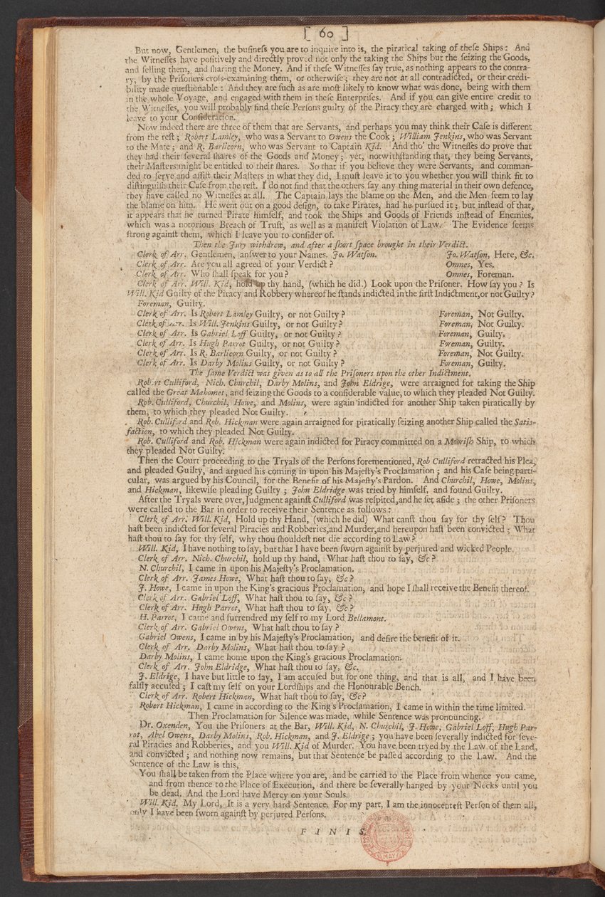 O Arrazoamento, Julgamento e Condenação do Capitão William Kidd, para a continuação e Pirataria de William Kidd