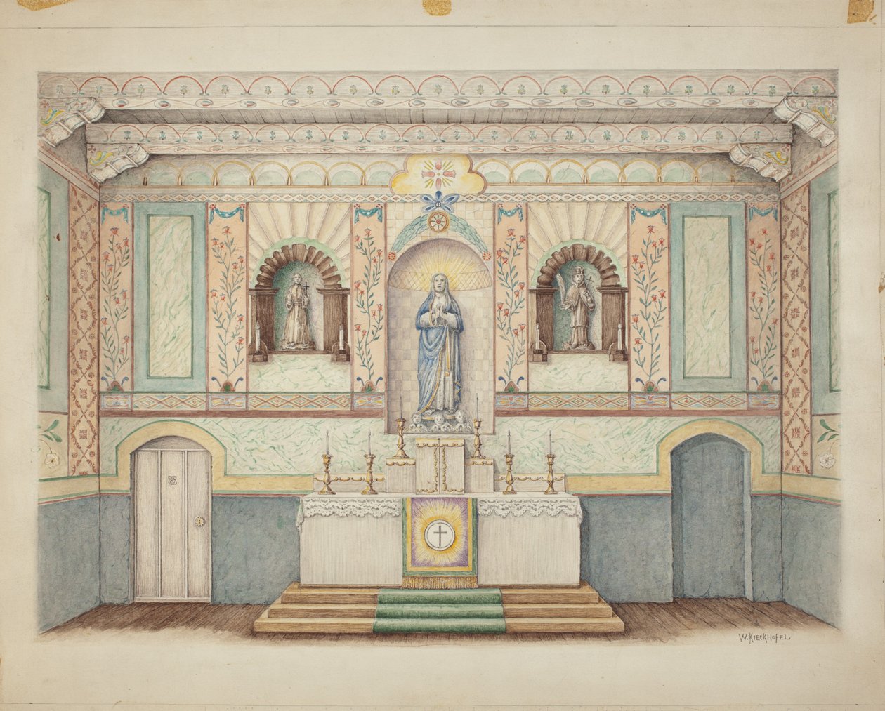 Missão La Purisima - Restaurada em 1941, c. 1942. de William Kieckhofel