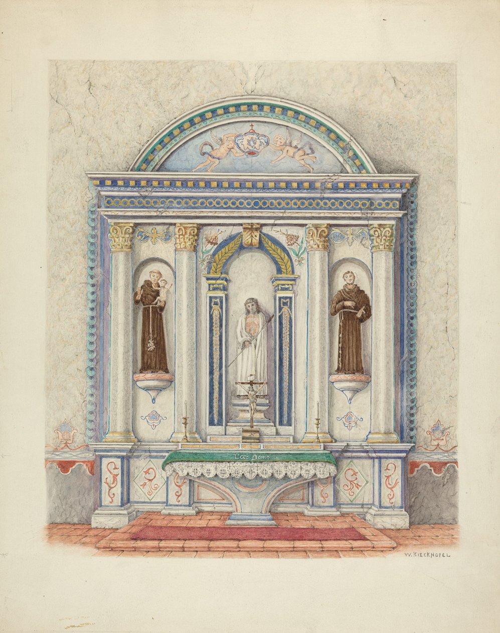 Altar lateral, Missão San Luis Rey, 1941. de William Kieckhofel