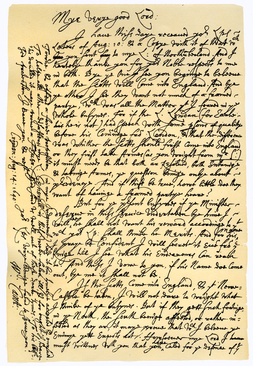 Carta de William Laud, Arcebispo de Canterbury para Edward Conway, 14 de agosto de 1640. de William Laud