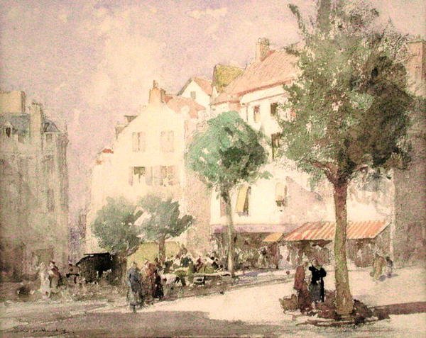 Uma Praça da Cidade Continental (aguarela sobre lápis sobre papel) de William Lee Hankey