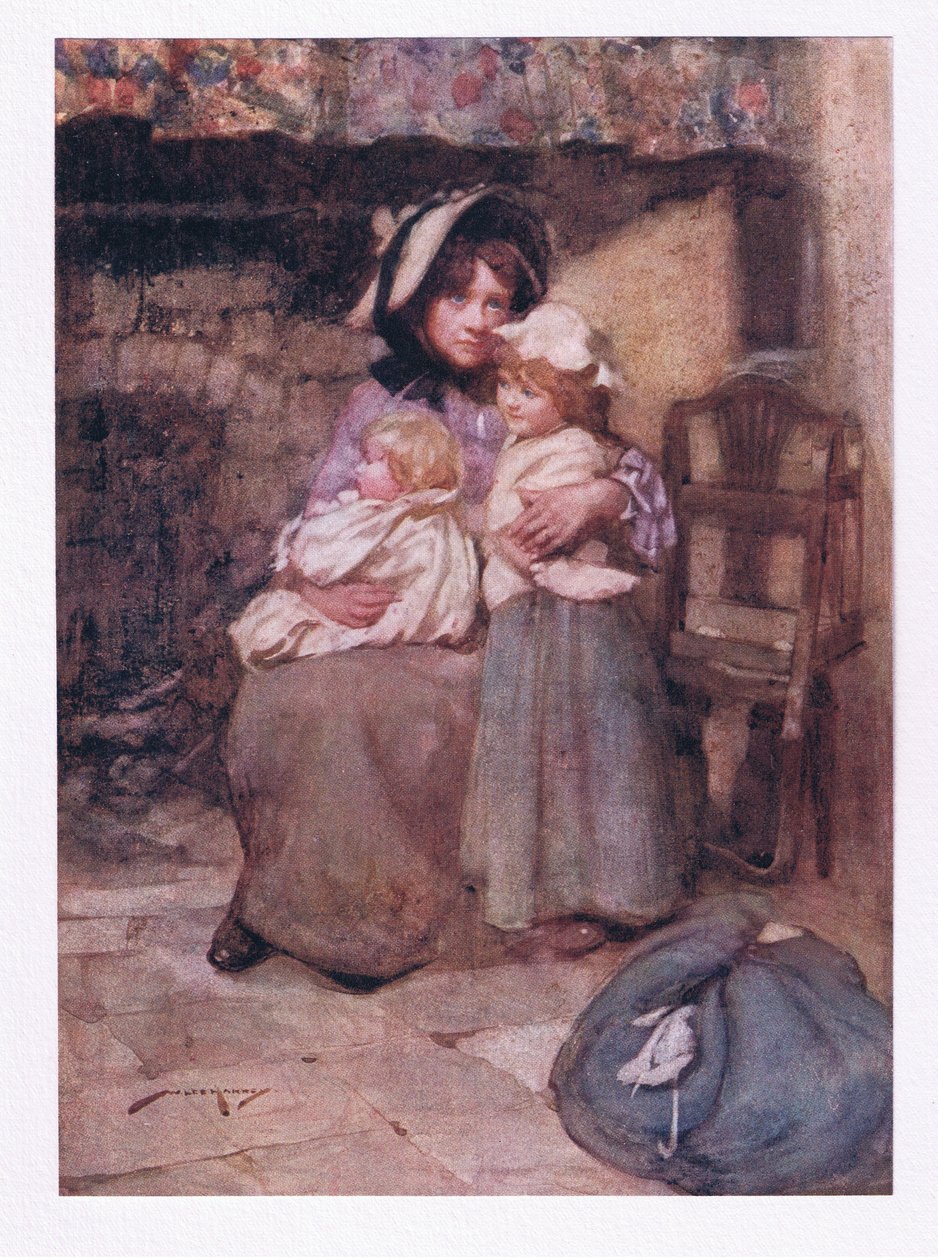 E beijou as suas meninas irreflectidas com muitas lágrimas, e aplaudiu-as de perto, em tristeza duplamente querida (cor litho) de William Lee Hankey