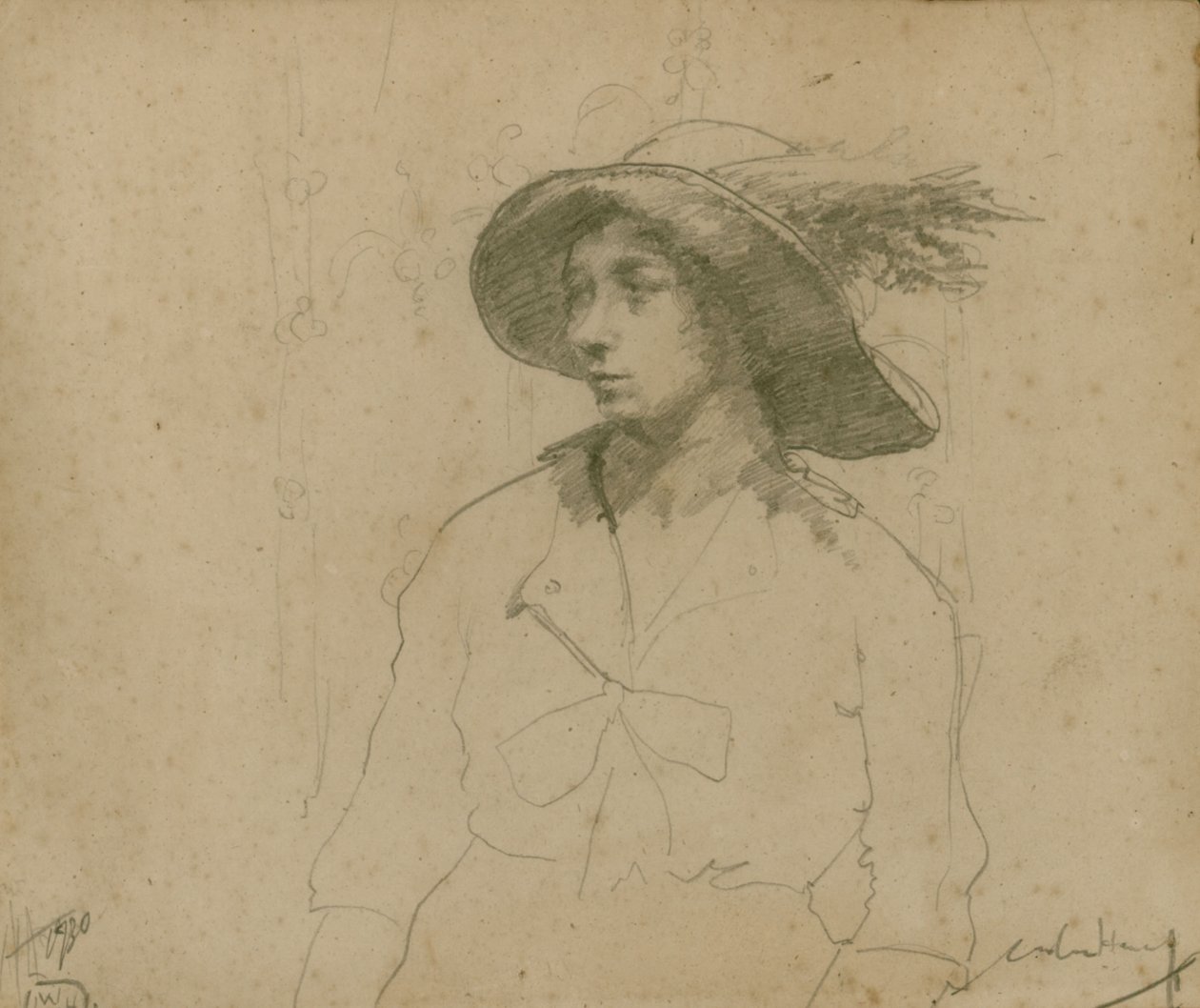 Estudo para um retrato de uma mulher sentada com chapéu de William Lee Hankey