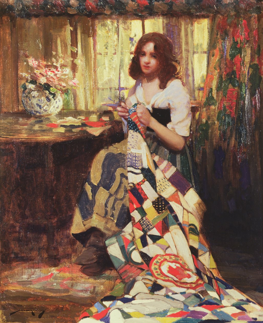 O Patchwork Quilt (óleo sobre tela) de William Lee Hankey