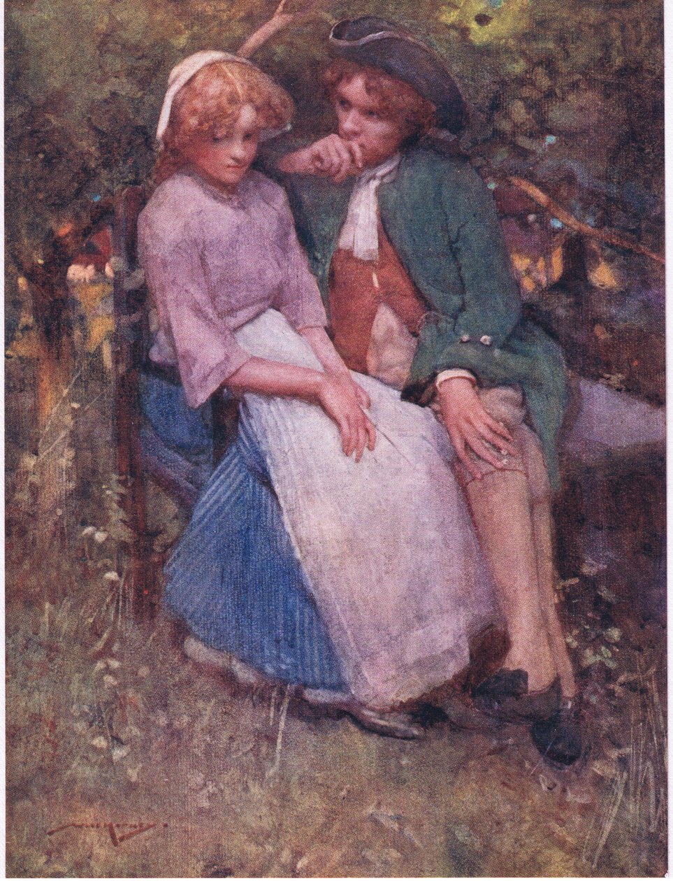 O arbusto de espinheiro, com assentos debaixo da sombra, para falar a idade e sussurrar os amantes feitos! (cor litho) de William Lee Hankey