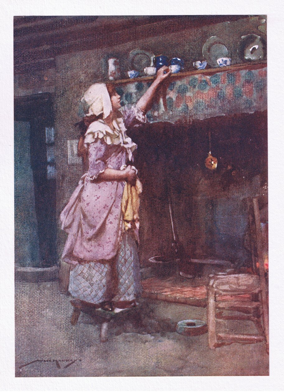 Enquanto as chávenas de chá partidas, sabiamente guardadas para espectáculo, tocavam a chaminé, brilhando em fila (cor litho) de William Lee Hankey