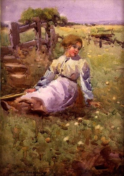Mulher no Campo (aguarela sobre papel) de William Lee Hankey