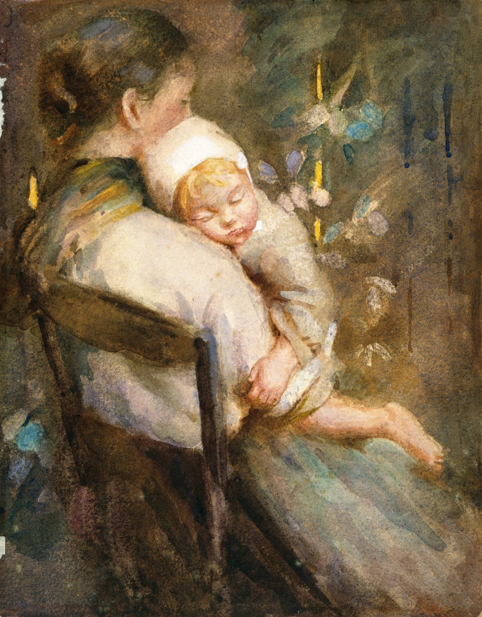Jovem mãe com criança a dormir no colo (aguarela sobre papel) de William Lee Hankey