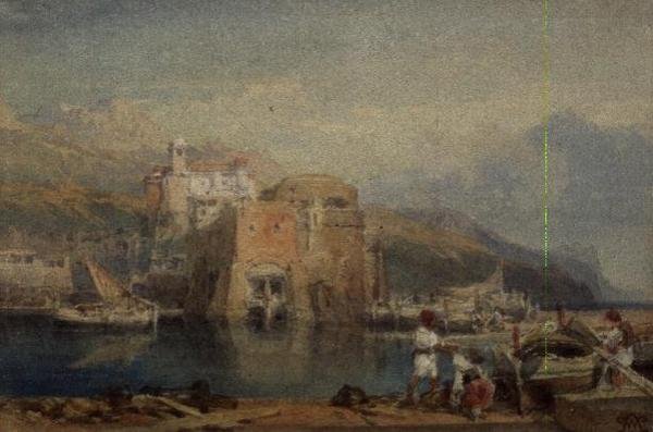 Sicilian Harbour Scene (aguarela) de William Leighton Leitch