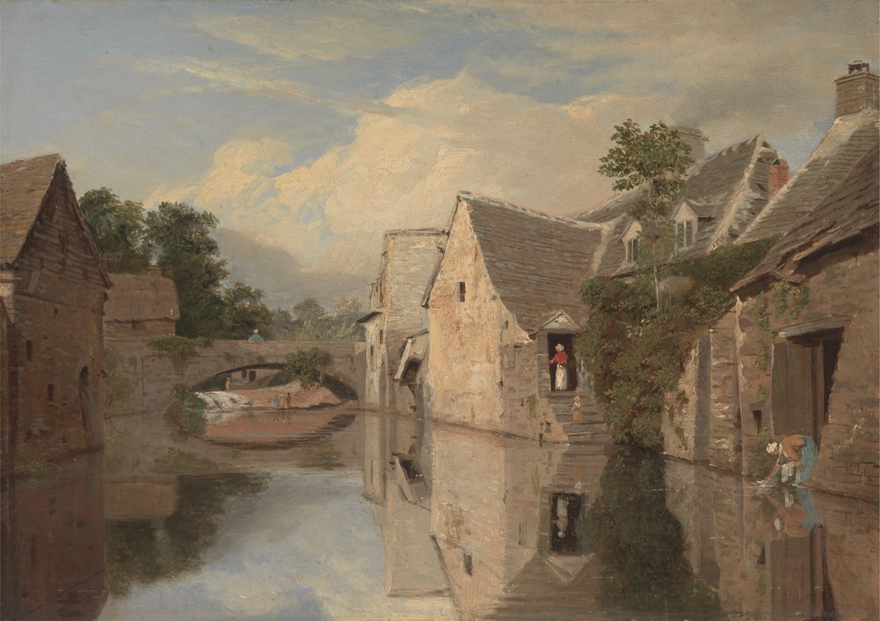 Casas de campo junto a um rio de William Linton