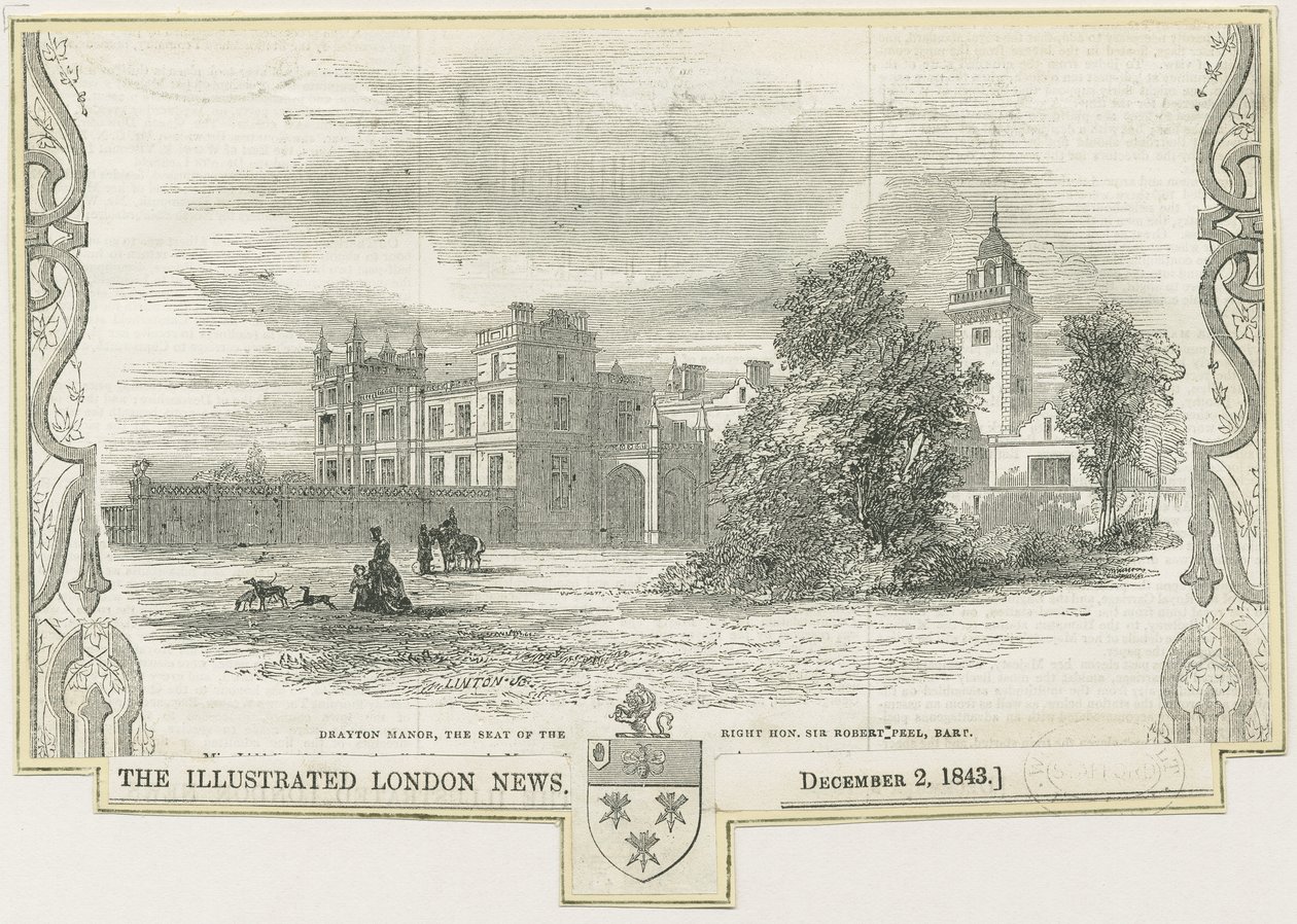 Draton Bassett - "Drayton Manor": gravura em xilogravura, nd [c 1843] de William Linton