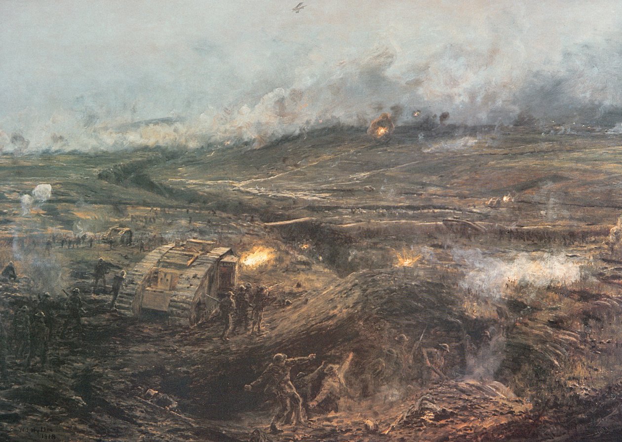Aurora, 20 de Novembro de 1917 - Tanques britânicos entram em ação em Cambrai, França de William Lionel (after) Wyllie
