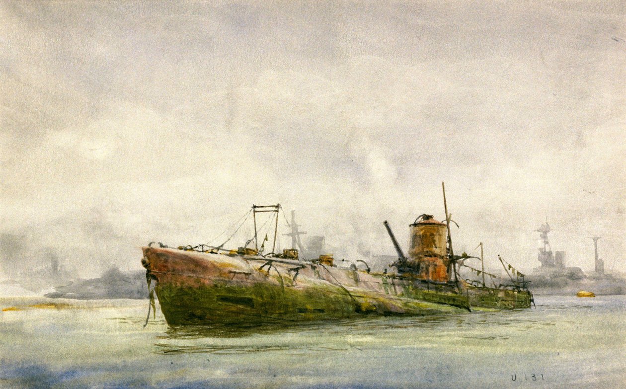 Um submarino rendido e encalhado, Portsmouth de William Lionel Wyllie