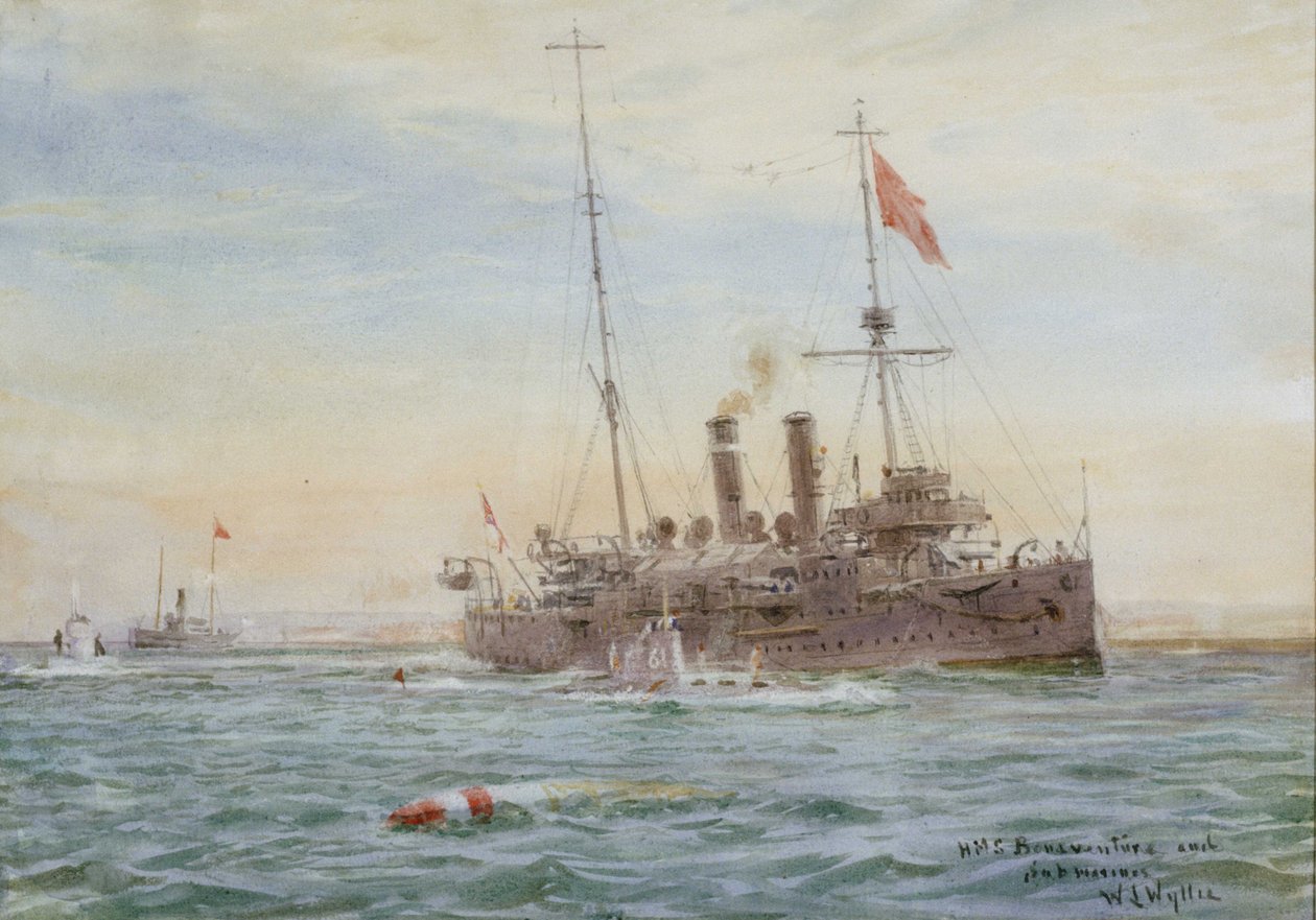 "HMS Bonaventure e submarinos" RMG PW2083 de William Lionel Wyllie