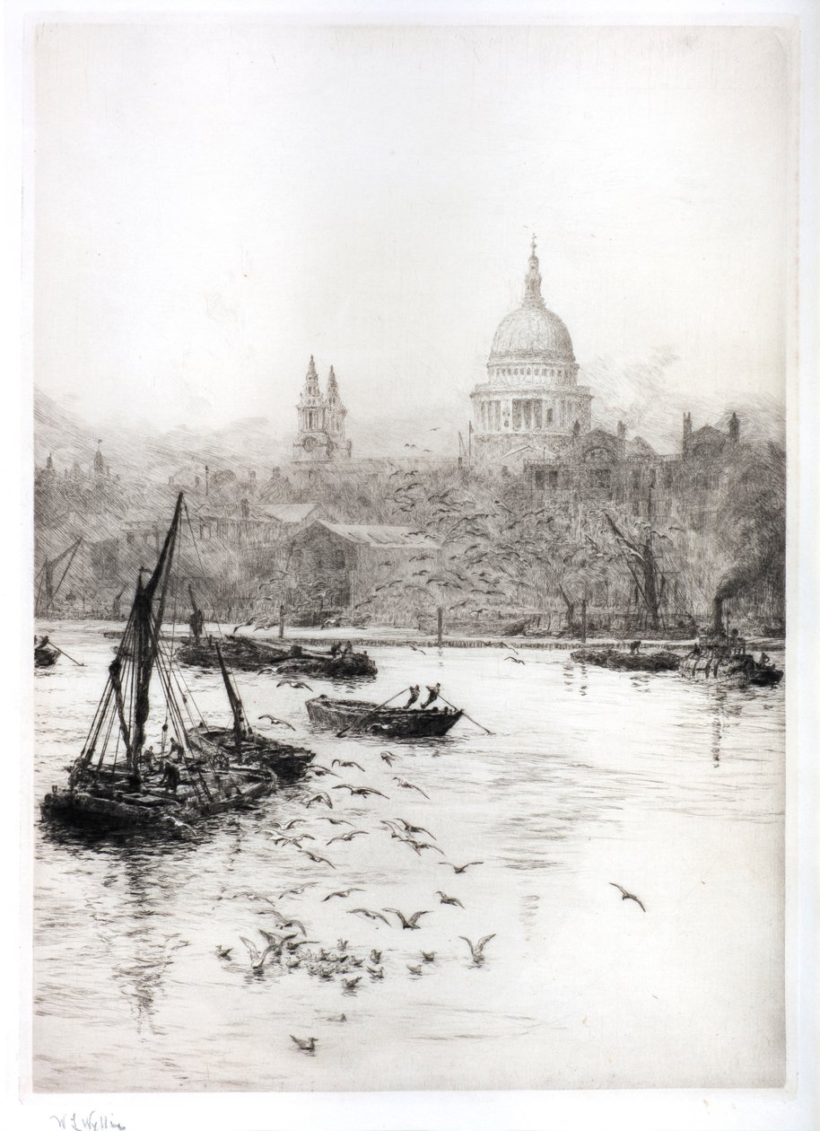 Navegação e gaivotas abaixo de St. Pauls (aguarela) de William Lionel Wyllie