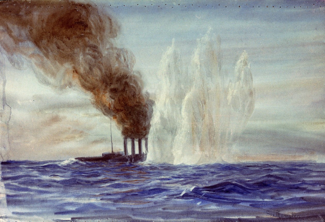 "Southampton" na Batalha da Jutlândia, c.1916-18 (aguarela) de William Lionel Wyllie