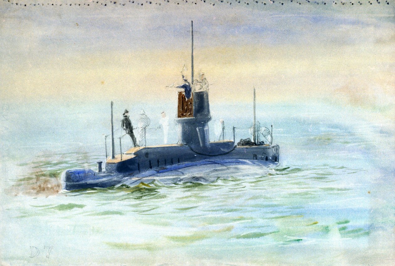 Submarino D7, início do século XX (aguarela, grafite) de William Lionel Wyllie