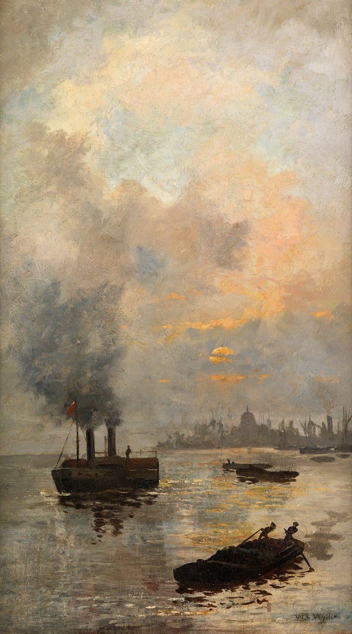 Pôr do sol no Tamisa (óleo sobre tela) de William Lionel Wyllie