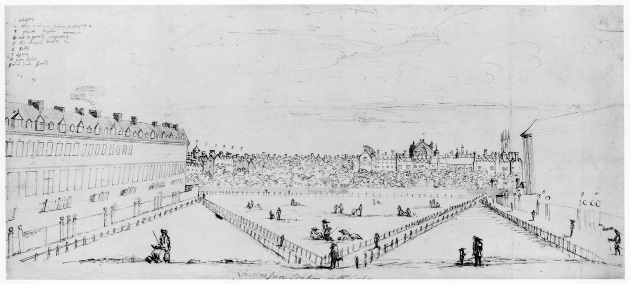 Lincolns Inn Fields, c.1660 (desenho a caneta e tinta) de William Lodge