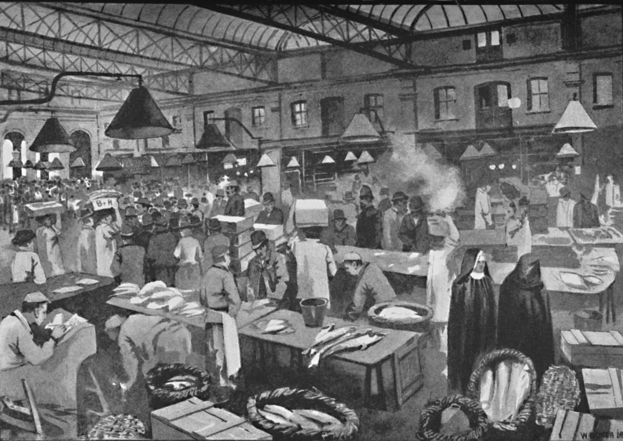 Mercado de Billingsgate, manhã cedo, 1891 de William Luker