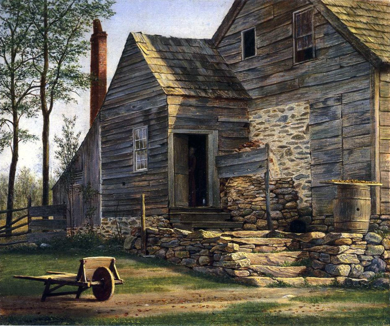 Uma Long Island Homestead (óleo sobre tela no painel) de William M Davis